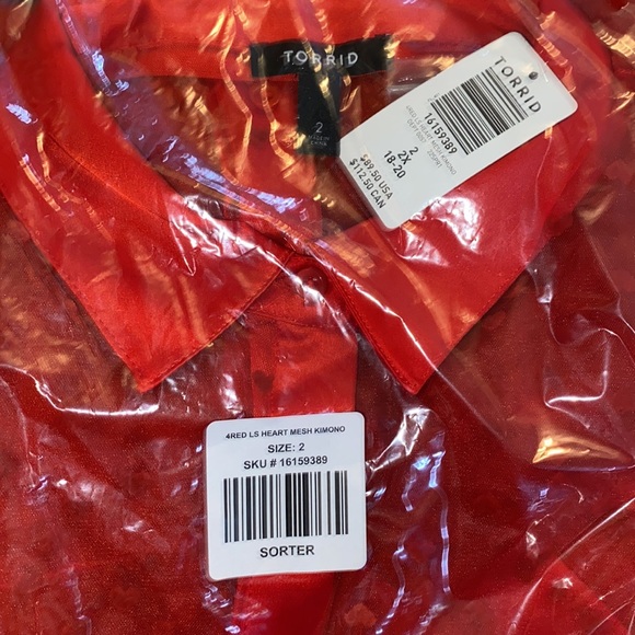NWT TORRID Kimono - Button Front Mesh Red Hearts - Picture 7 of 9